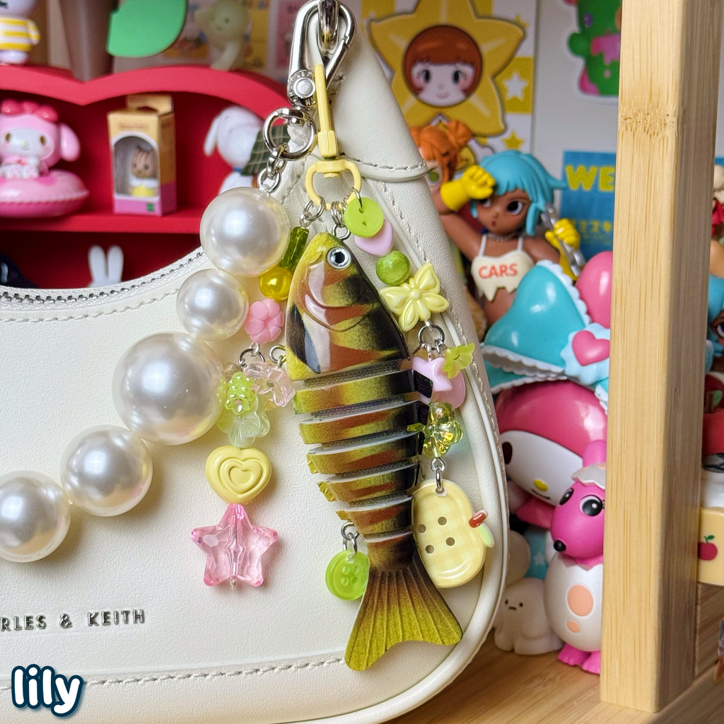 yellow, green, & pink lily fish keychain
