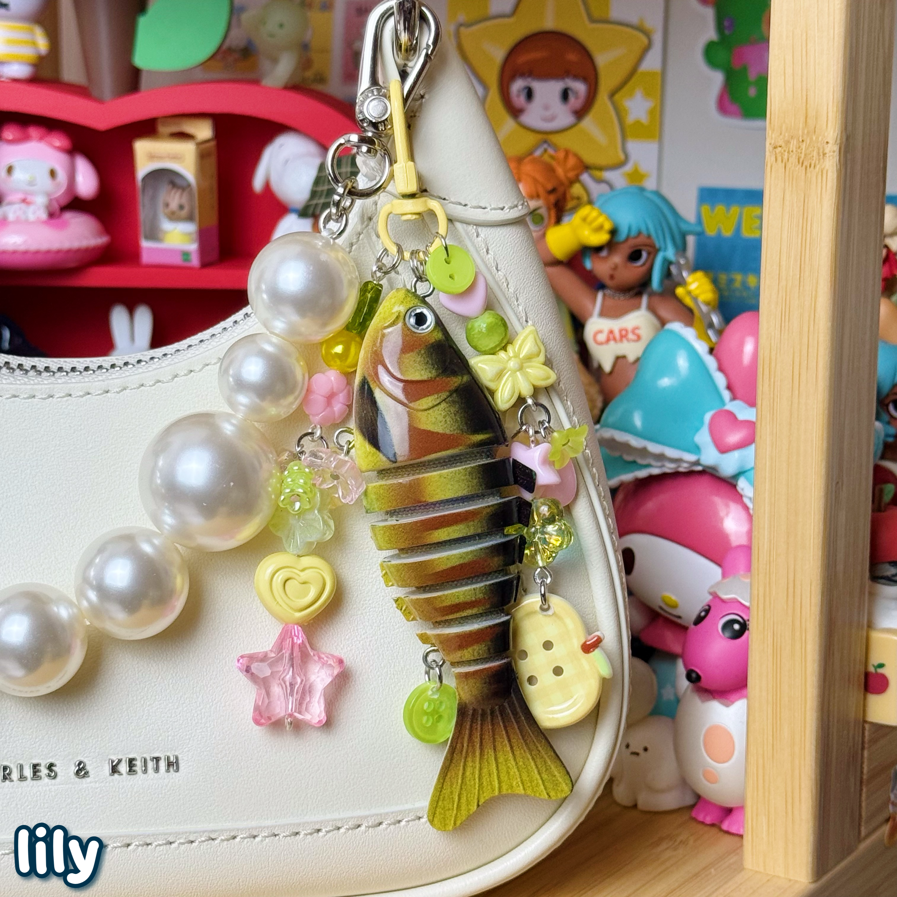 yellow, green, & pink lily fish keychain