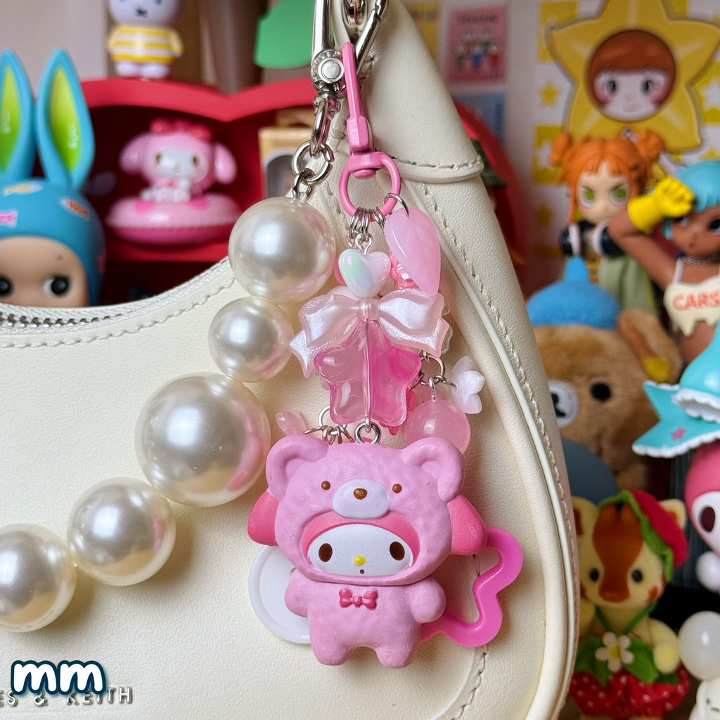 hot pink, light pink, & white mm keychain