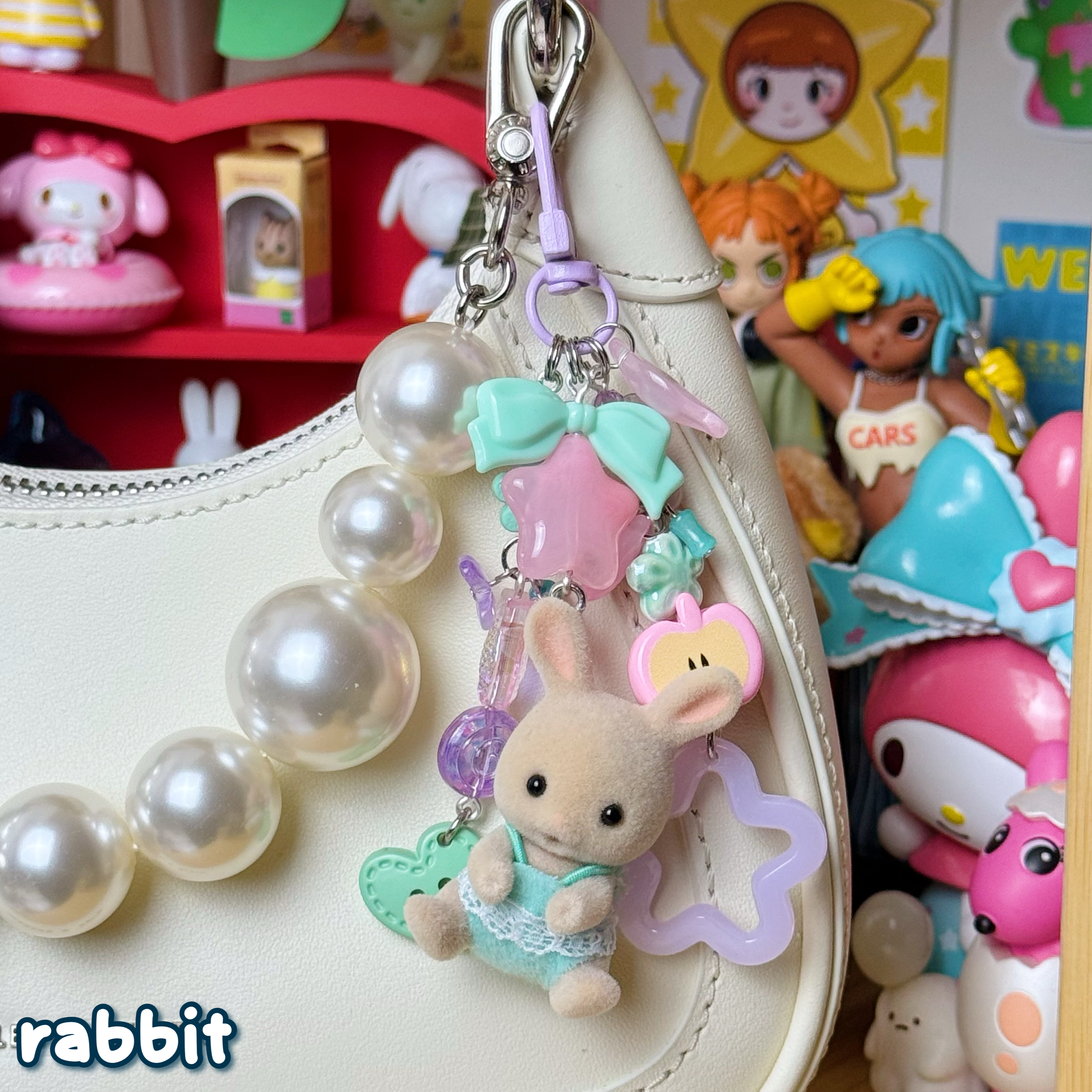 purple, pink, & teal rabbit keychain