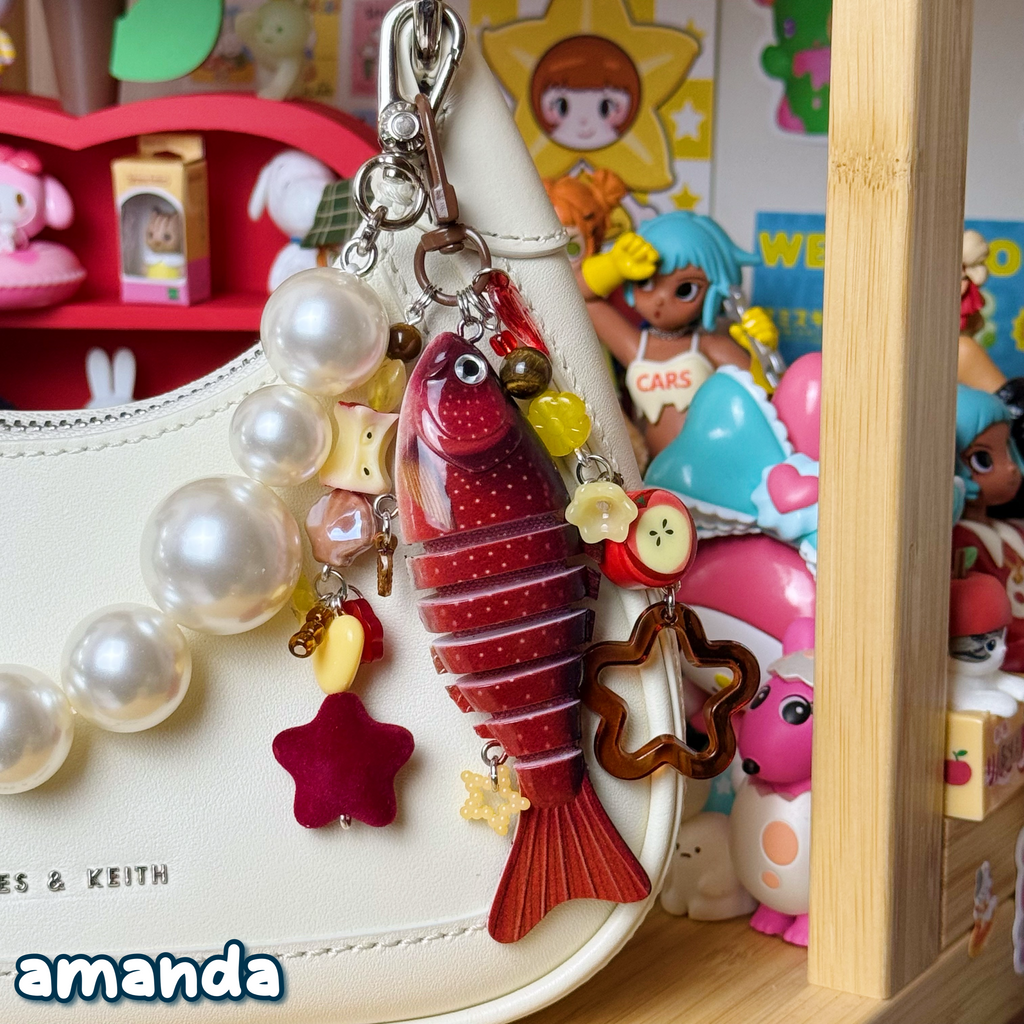 red, yellow, & brown apple themed amanda fish keychain