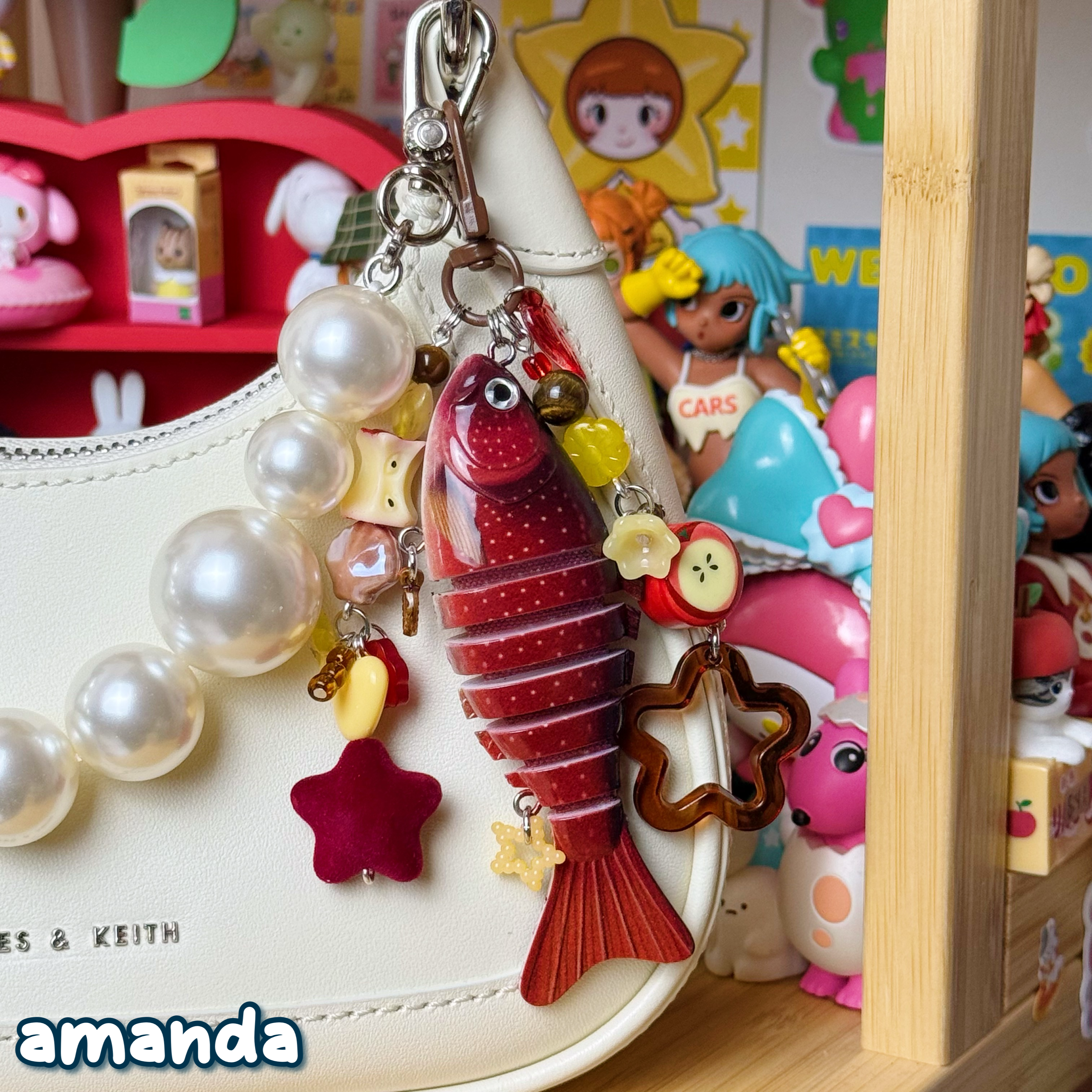 red, yellow, & brown apple themed amanda fish keychain