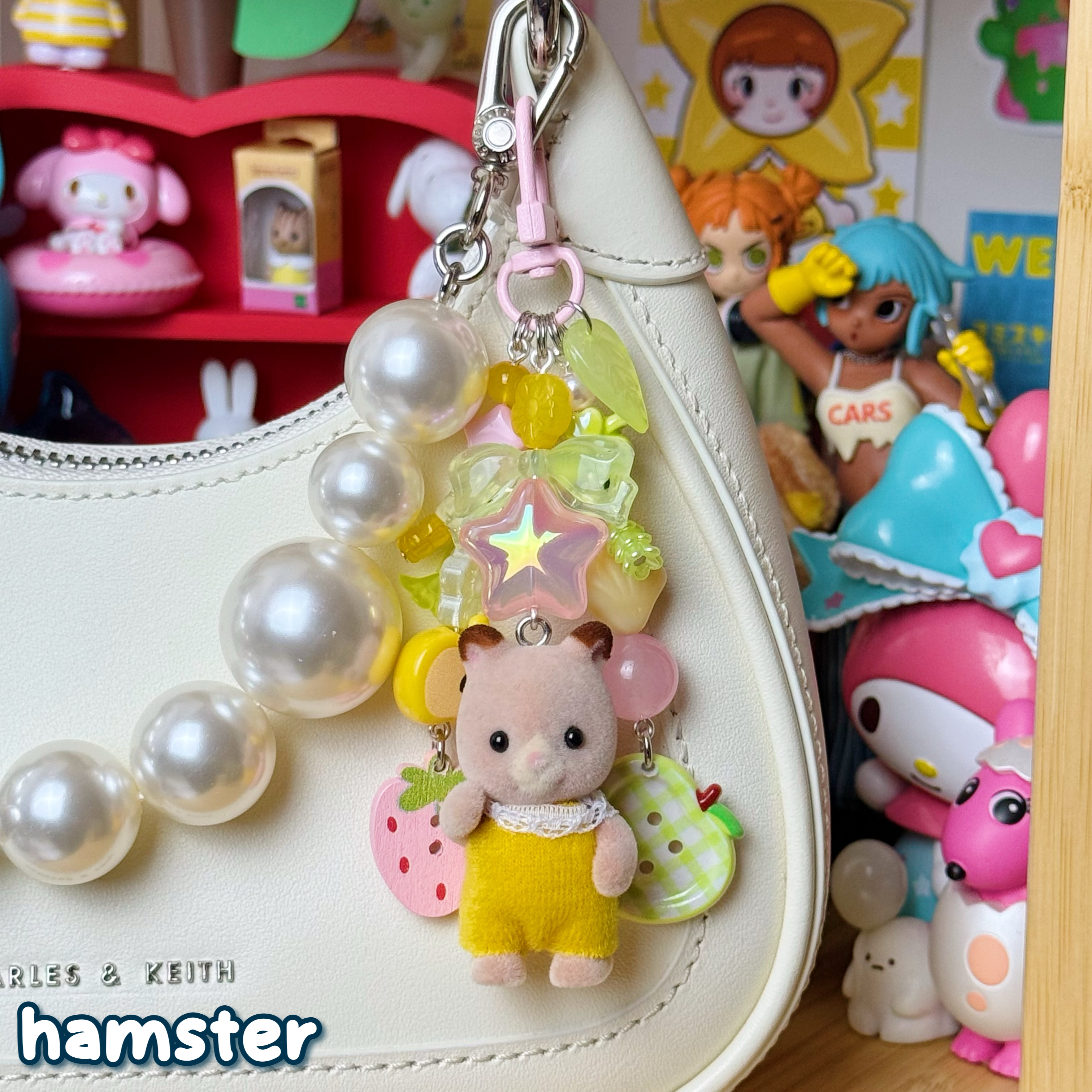 yellow, green, & pink hamster keychain