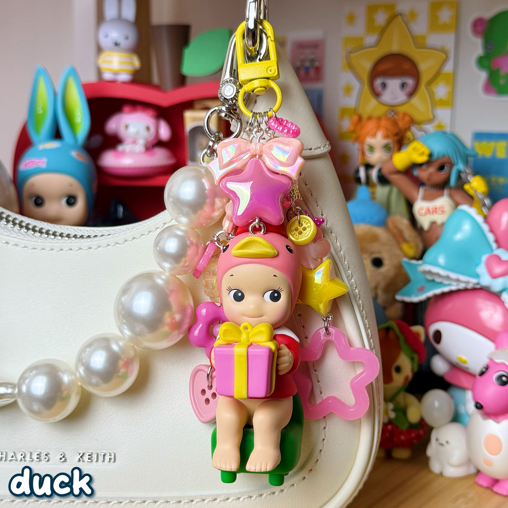hot pink, peach, & yellow sonny angel duck keychain