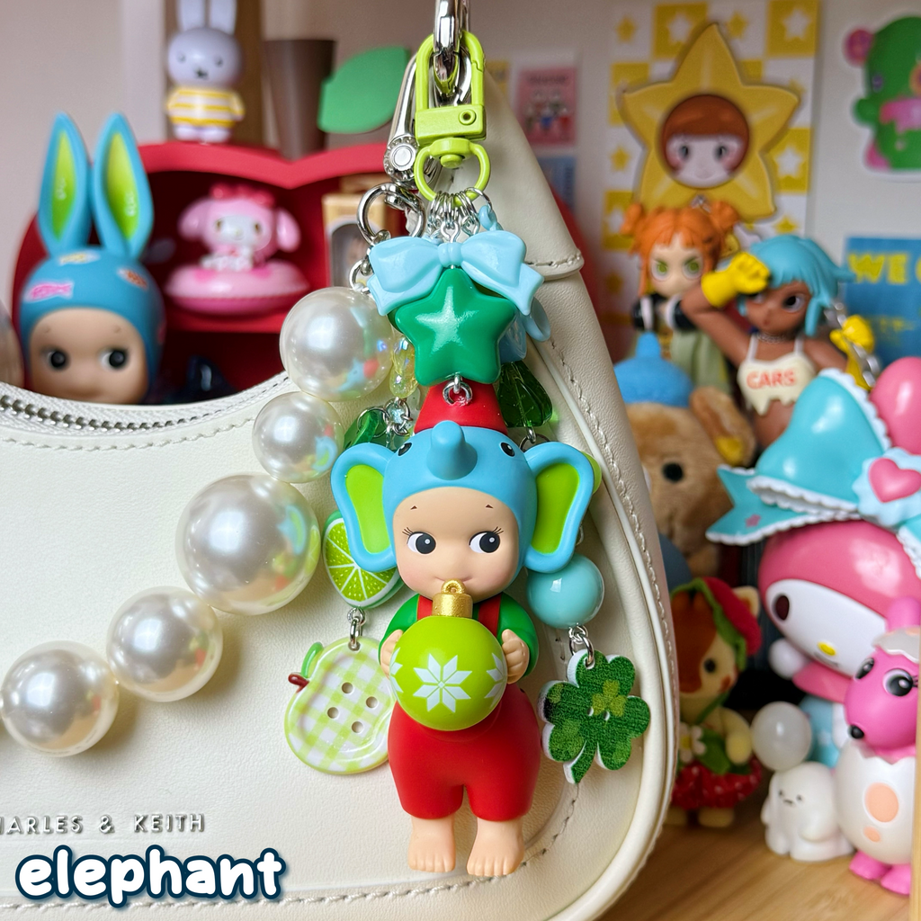 blue, dark green, & light green elephant sonny angel keychain