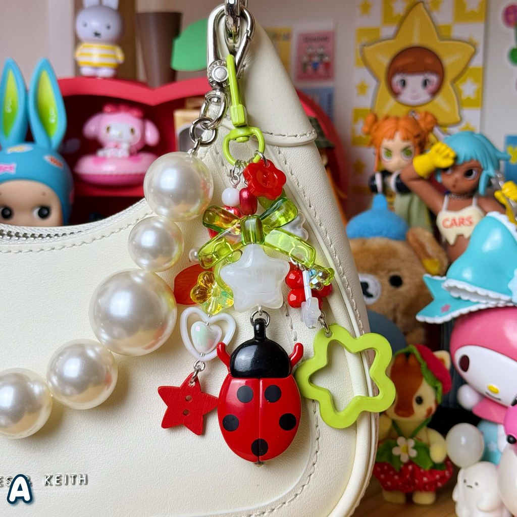 Red ladybug keychain, A