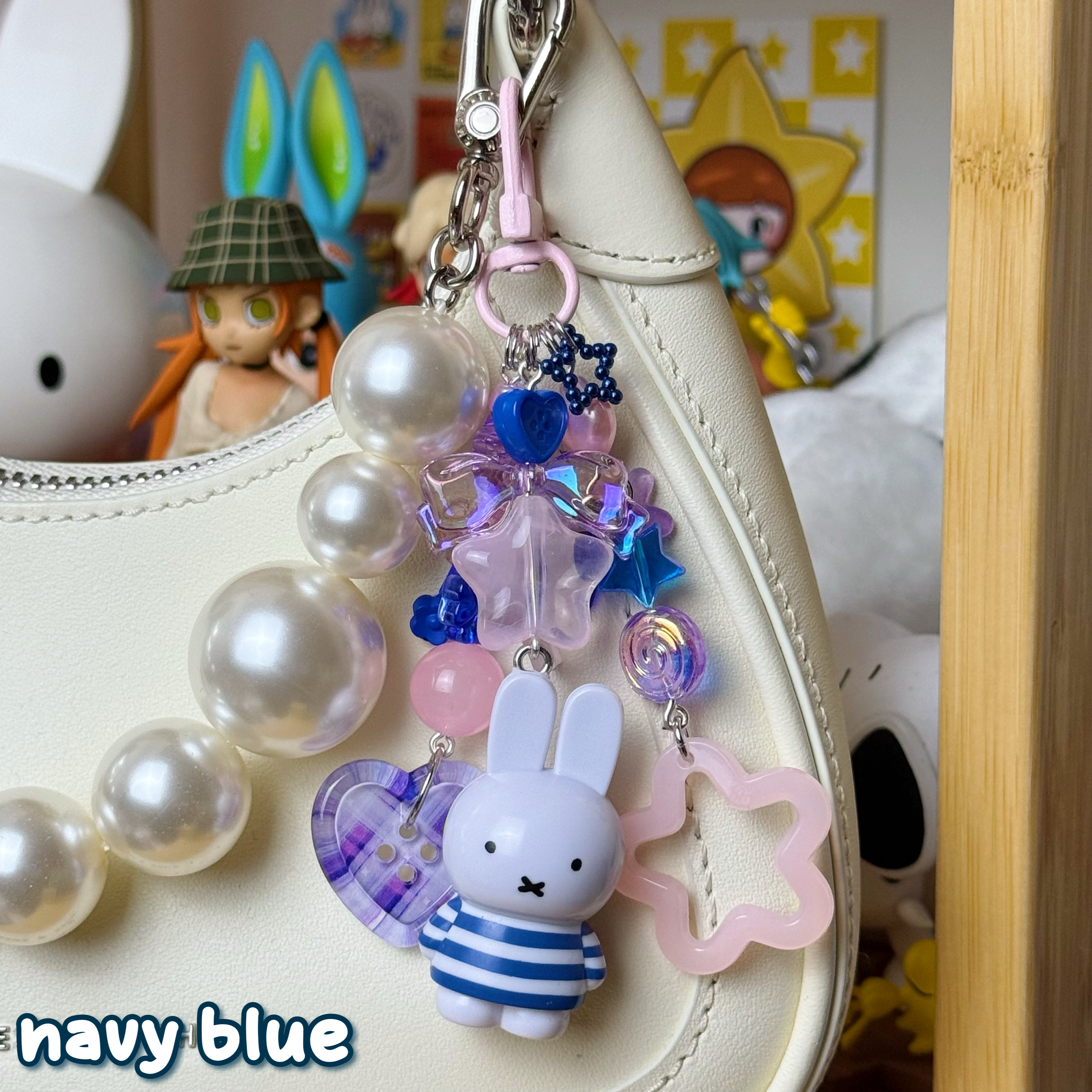 navy blue, purple, & pink bunny keychain