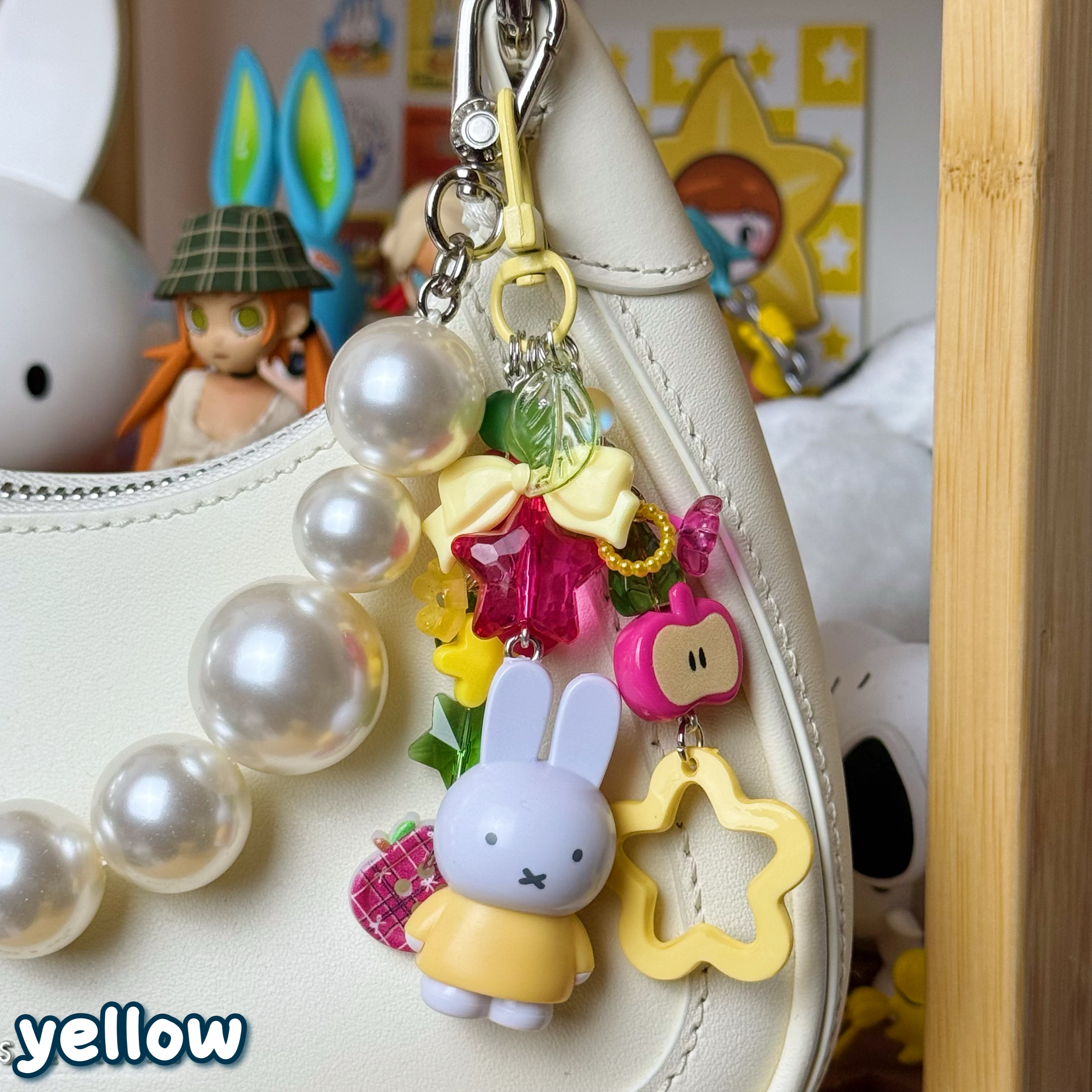 yellow, dark green, & magenta bunny keychain