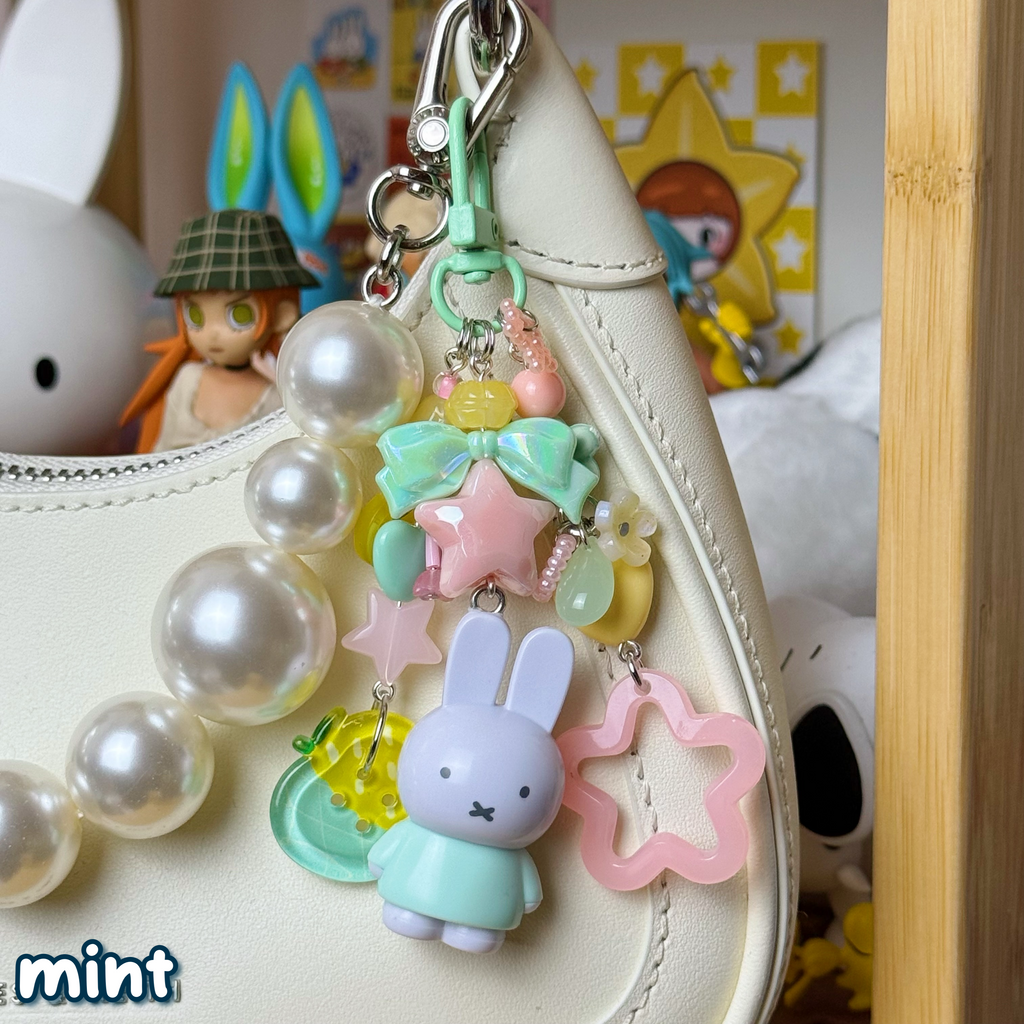 mint, yellow. & peach bunny keychain