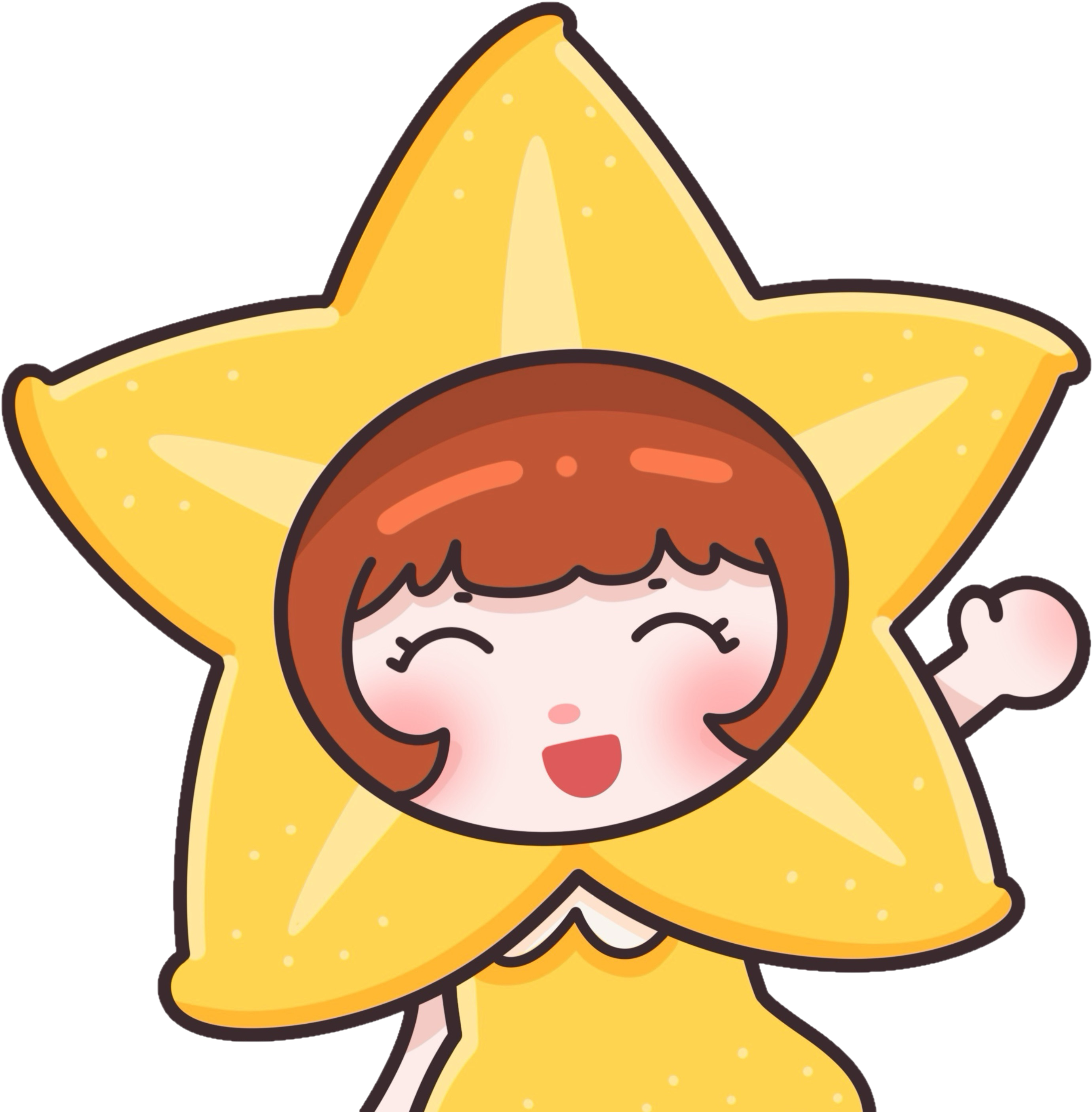 Cartoon character in a yellow star costume on a white background